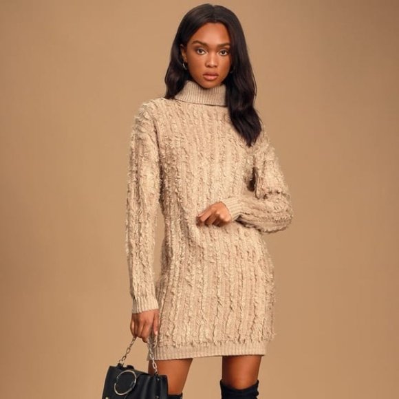 Snuggle Up To You Beige Turtleneck Sweater Dress - Picture 2 of 8